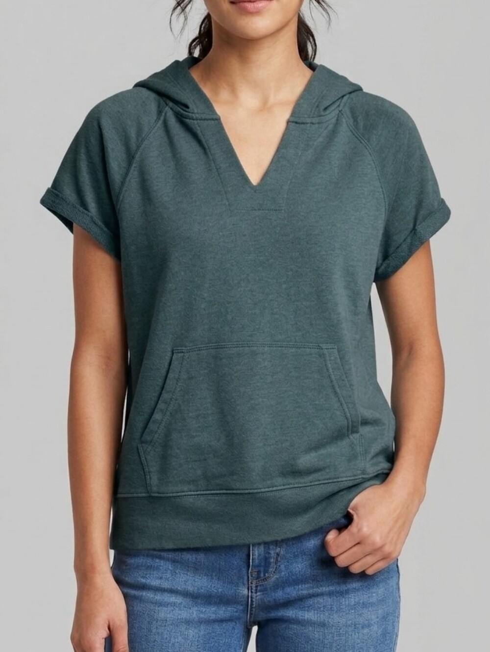 Universal Thread Dusty Teal Short Sleeve Hooded Pullover